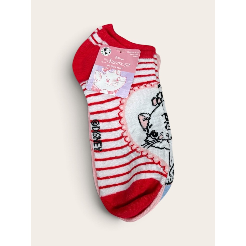 Disney The Aristocats Marie No-Show Socks 3 Pair Pack Red Pink Blue Size 4-10